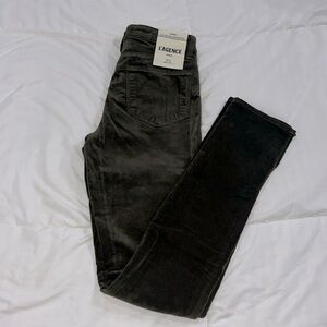 L’AGENCE Josie High Rise Skinny Split Side Hem Velvet Jean in Hunter Green